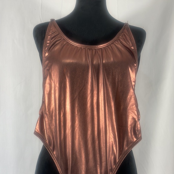 Bronze golden brown, one piece metallic swimsuit,bathing suit size small - Picture 3 of 11